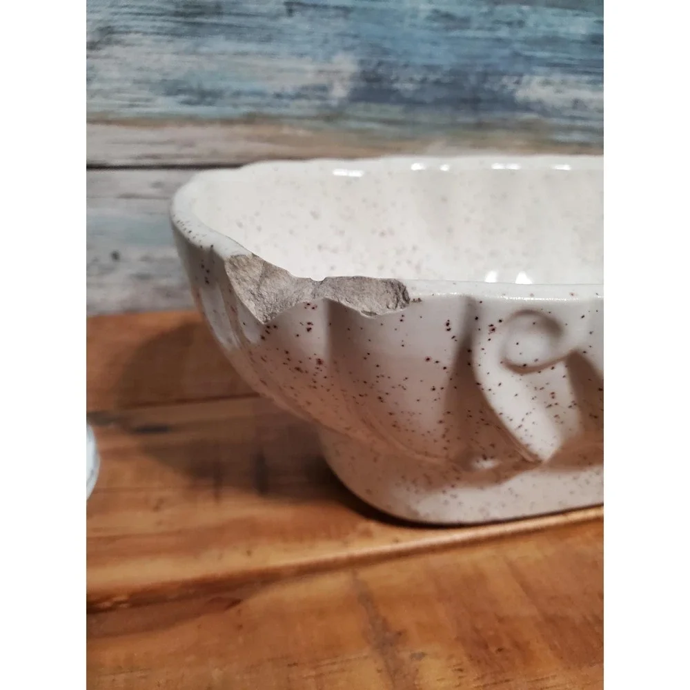 😎Vintage Speckled White Ceramic Oval Bowl Dish Planter‎ Dishware Home Decor